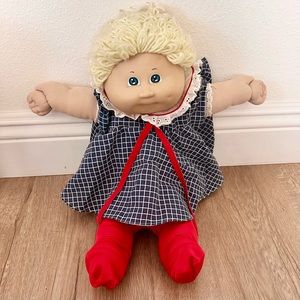 1984 Cabbage Patch Kids 1978 1982 Blond Hair Blue Eyes Coleco Doll Blk Dress Vtg